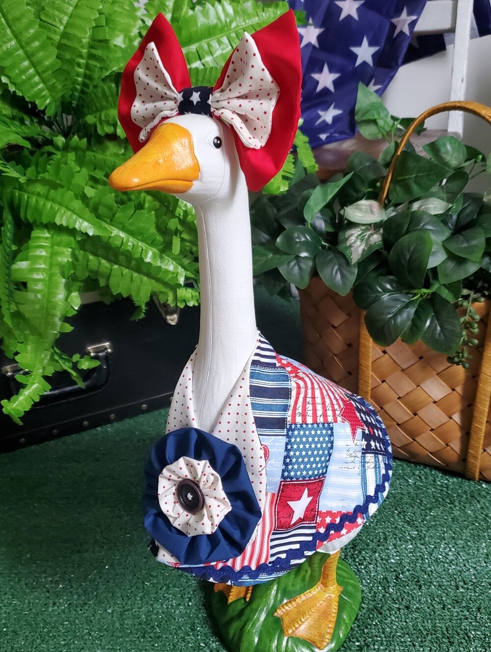 4th Of July Fits 19.6" Mainstays Porch Goose Statue Outfit & Bow